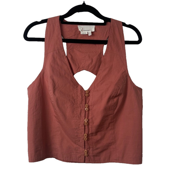 By Anthropologie Sleeveless Seamed Vest Size 4 Coral Cutout Lightweight A39 - Picture 1 of 7